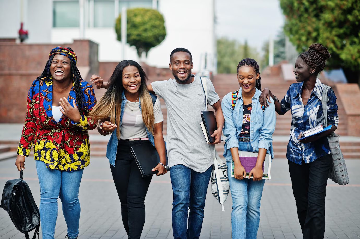Diverse students on a university campus in the USA